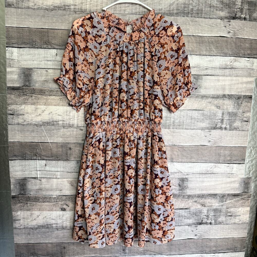 MADEWELL Smocked Mockneck Dress in Floral Breeze Shear Lined Womens Size M